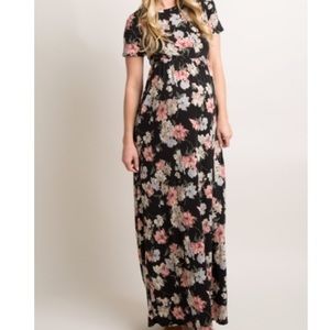 Black Floral Maxi Dress- Pink Blush